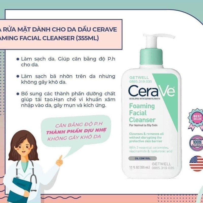 🦋Sữa rửa mặt Cerave foaming facial cleanser dành cho da thường, da dầu, da hỗn hợp | BigBuy360 - bigbuy360.vn