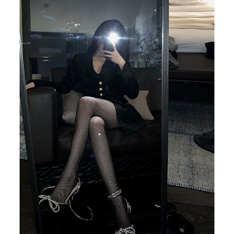 Women Sexy Fishnet Stockings Dark Black Temptation Hot Foot Fetish Tights Pantyhose Lingerie Mesh Stockings Thigh High Socks