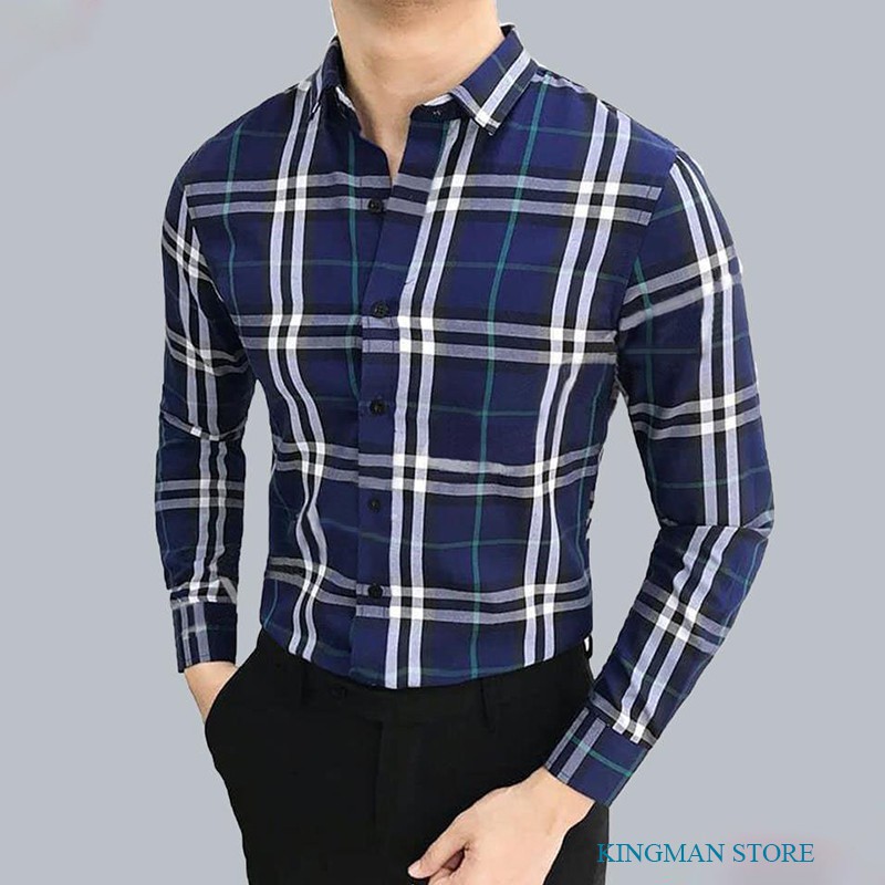 Áo Sơ Mi Dài Tay Kẻ Caro, Áo Sơ Mi Nam Công Sở Chất Vải Mềm Mại Thấm Hút Mồ Hôi - Kingman Store