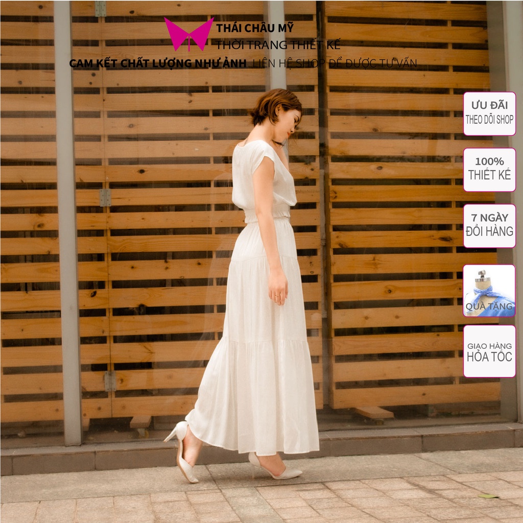 Chân váy dài màu trắng đen rêu, chân váy maxi dáng dài thời trang công sở Thái Châu Mỹ