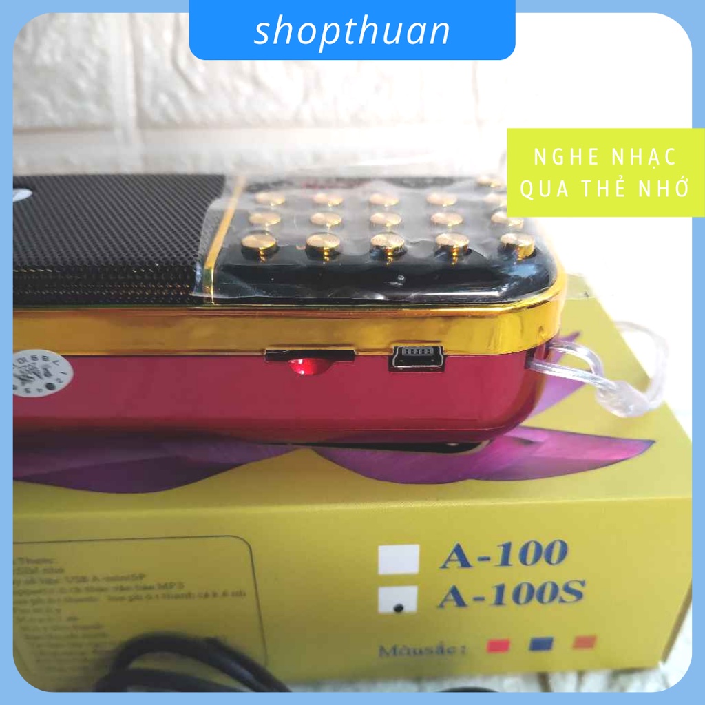 Loa A Di Đà Phật A-100S có đèn pin, 1 pin sạc, nghe thẻ nhớ,USB 2.0, FM Radio, có Jack gắn tai nghe 3.5mm