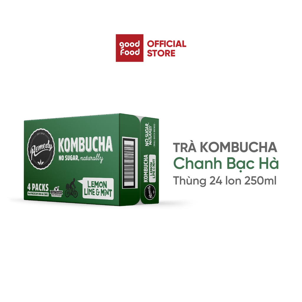 Thùng 24 lon Trà Kombucha Remedy Lemon Lime &amp; Mint 250ml