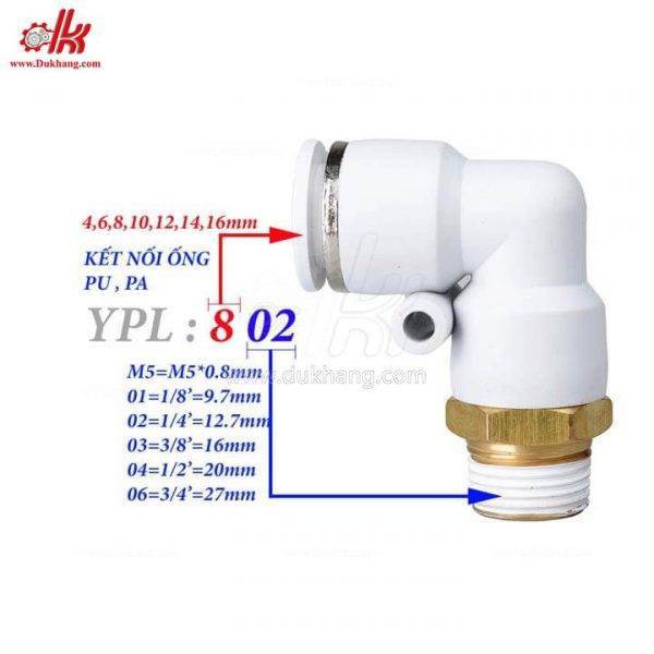 Co nối 1 đầu ghim ống 1 đầu ren ngoài YPL