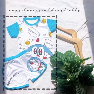 Bộ quần áo cộc tay Doraemon Xanh dễ thương cho bé 8-18kg