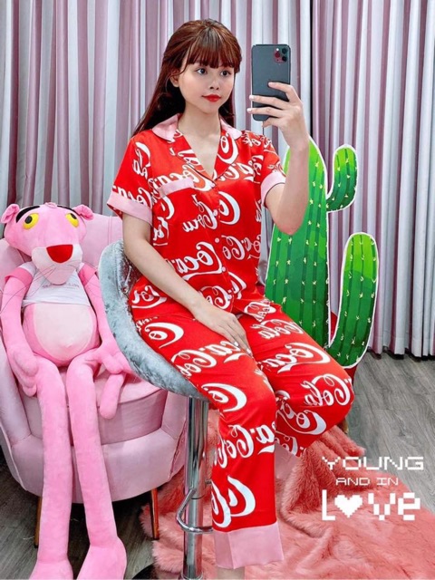 Đồ Bộ Tay Ngắn Pizama Hình satin lụa sang chảnh