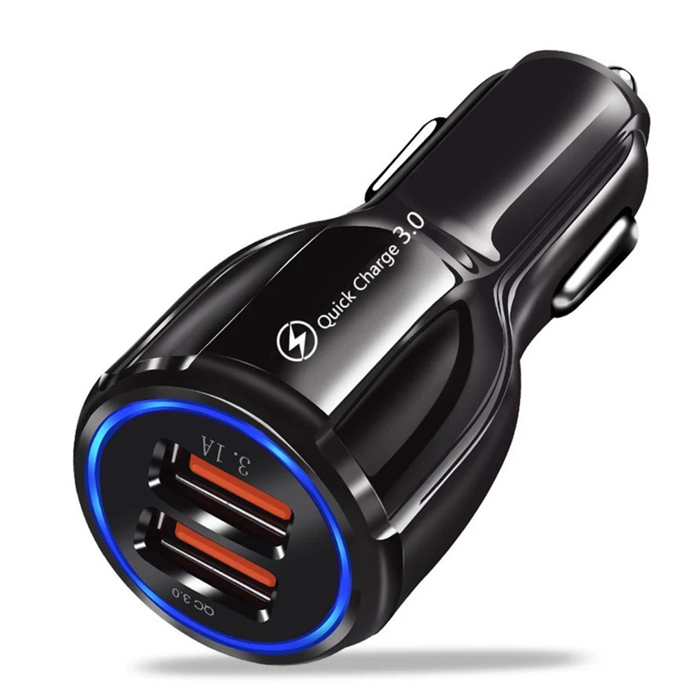 Cốc Sạc Điện Thoại Nhanh QC 18W Cổng USB Kép Có Đèn LED Cho Xe Hơi