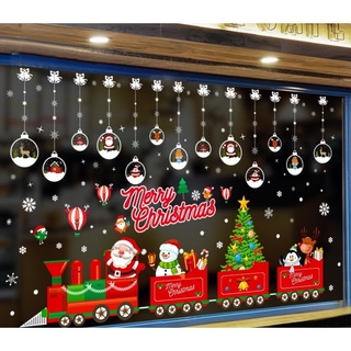 Decal Trang Trí Noel - Combo rèm pha lê tuyết cùng đoàn tàu đỏ