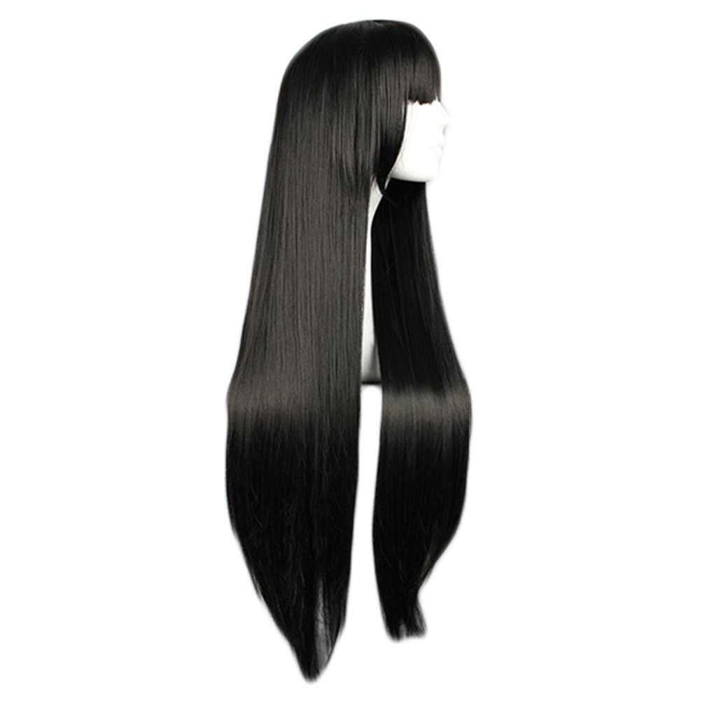 Bộ tóc giả đen duỗi thẳng với mái ngang duyên dáng và dễ thương cho nữ hóa trang Kikyo