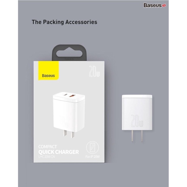 ✅Giảm giá - củ sạc -Cốc sạc nhanh 20W Baseus Compact Quick Charger  cho iphone 12