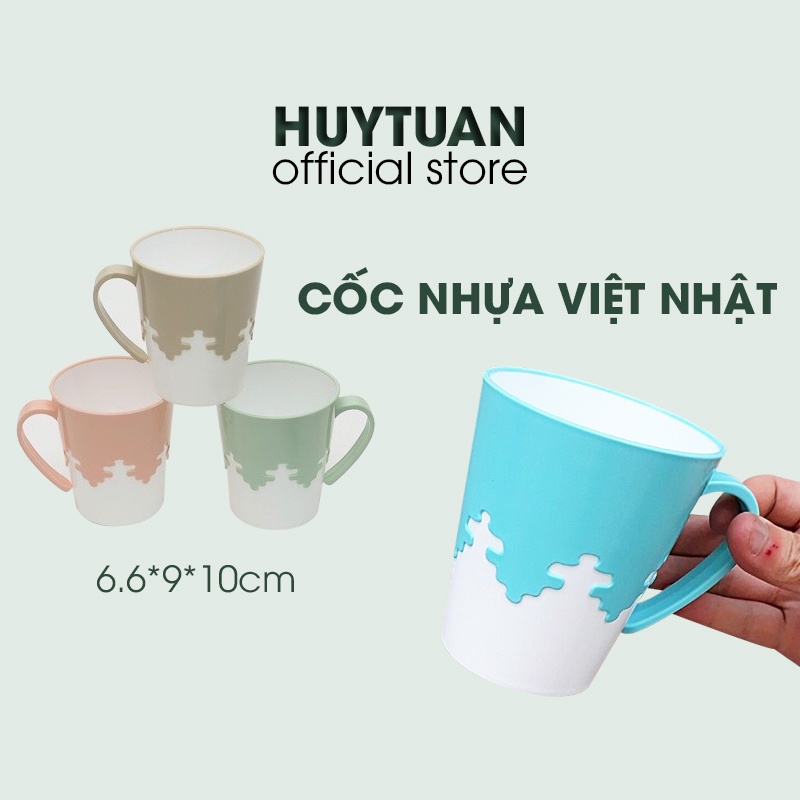 Cốc nhựa 2 màu 250ml Việt Nhật 6266 chịu nhiệt tốt - Cốc uống nước, đánh răng có quai cầm (CVN02)
