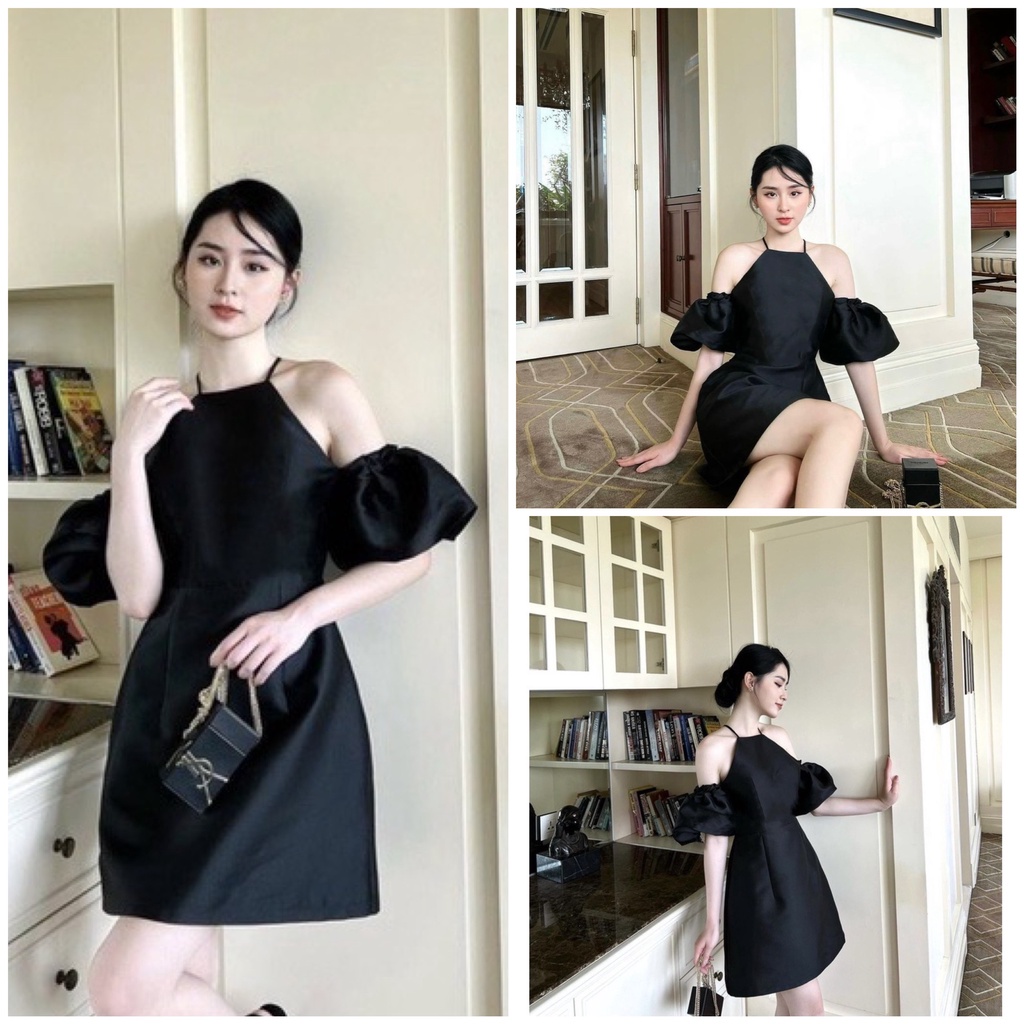 Váy Tafta Cổ Yếm Hở Vai Dáng Chữ A Ulzzang  (Ảnh Thật)