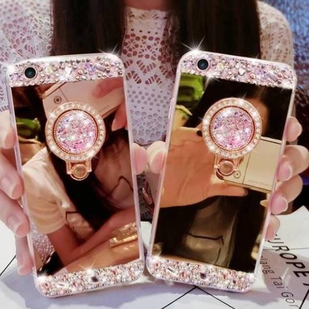 Ốp Điện Thoại Mềm Tráng Gương Đính Đá Kim Cương Có Giá Đỡ Cho Xiaomi Redmi 3 4A 5A Note 1 3G 4G 3 4X 5 5A Prime Pro