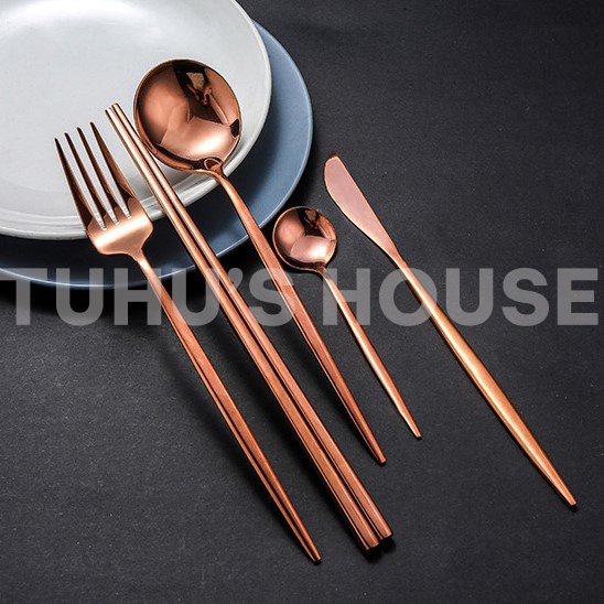 Thìa inox muỗng inox đũa inox nĩa dao inox 304 mạ vàng cán dài nhiều màu sang chảnh hàng cao cấp - TUHUHOUSE