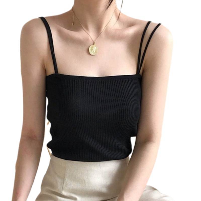 Youyo Áo Croptop Dệt Kim Hai Dây Không Tay Hở Vai Có Gân Cho Nữ