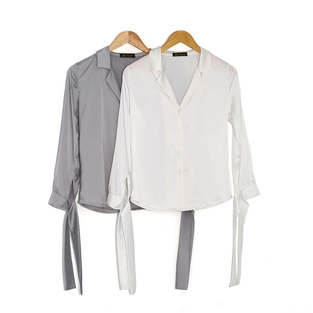 Áo sơ mi nữ dài tay lụa satin mềm mịn onesize dưới 55kg