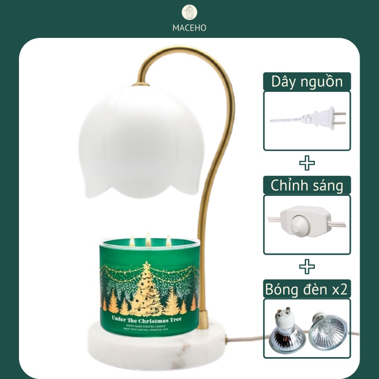Đèn đốt nến thơm MACEHO hoa Lan chuông - Đế đá hoa cương, có núm chỉnh độ sáng