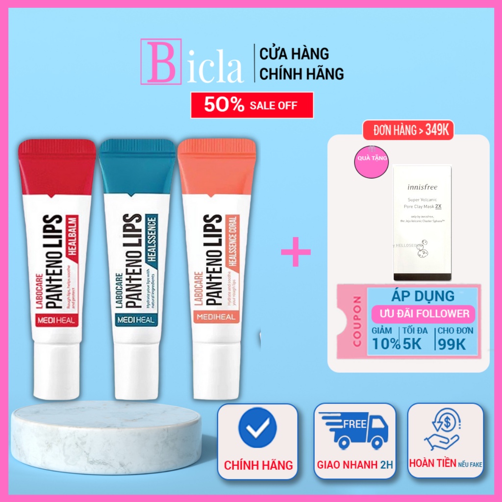 Son dưỡng Mediheal labocare pantenolips healssence &amp; healblam ngừa thâm môi ngày và đêm 10ml