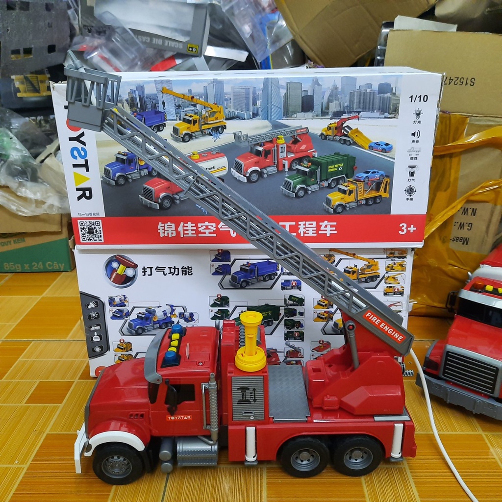 Xe cứu hỏa cỡ lớn đồ chơi trẻ em - mô hình xe cầu thang rút phun được nước thật xe có âm thanh và đèn  hãng Toystar