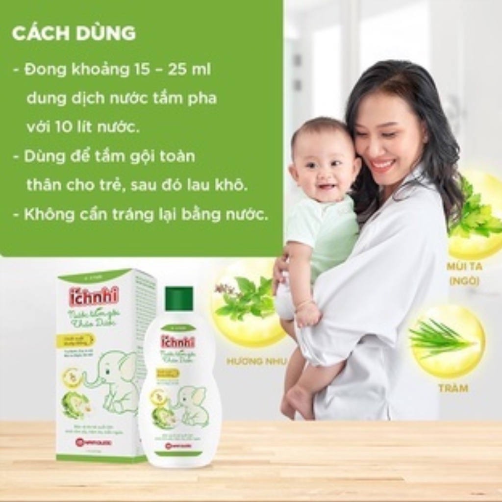 Nước tắm gội thảo dược Ích Nhi lọ 230ml  bảo vệ bé suốt 24h ngừa rôm sảy, hăm da, mẩn ngứa