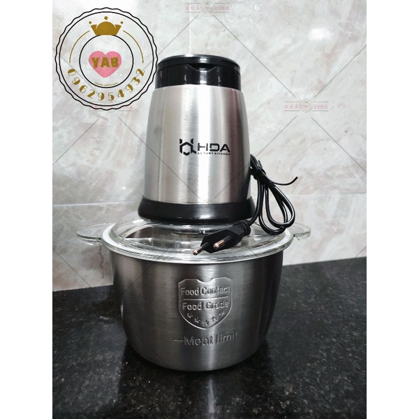 MÁY XAY THỊT ĐA NĂNG Cối INOX 304, 2L, 4 Lưỡi Kép - (giá sỉ)