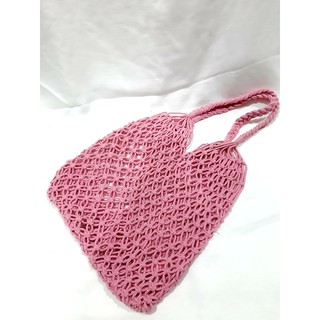 Túi lưới đi biển Macrame size L màu hồng ,có ảnh thật