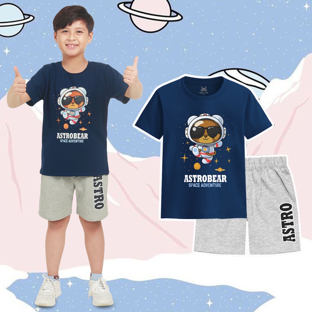 Bộ bé trai size nhí, trung, đại 100% cotton loại tốt, thương hiệu BABY FOX, hình vũ trụ, size 10-55kg g