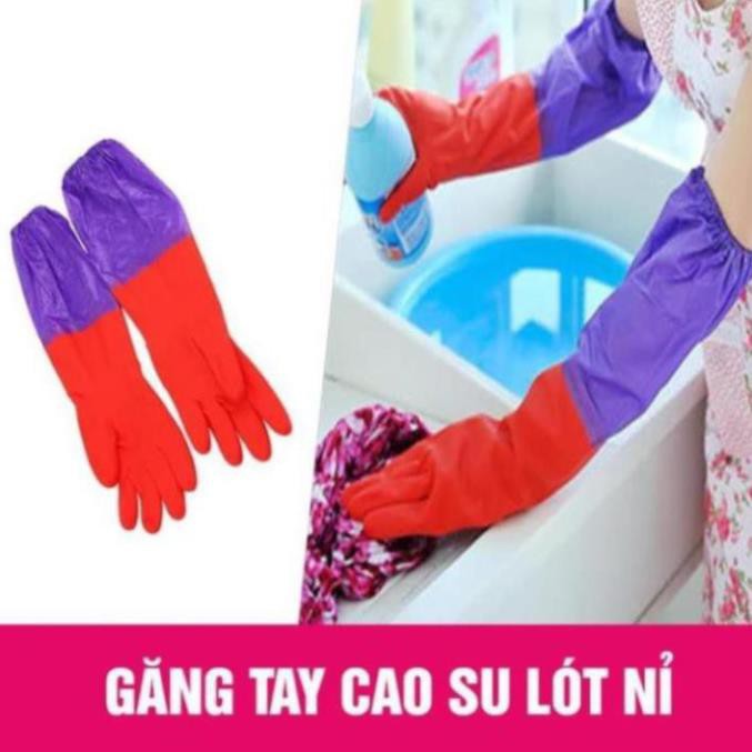 Găng tay rửa bát lót nỉ - Găng tay cao su rửa bát lót lông