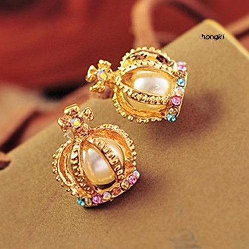 Hoa tai thiết kế hình vương miện đính đá nhân tạo tinh tế thời trang cho nữ