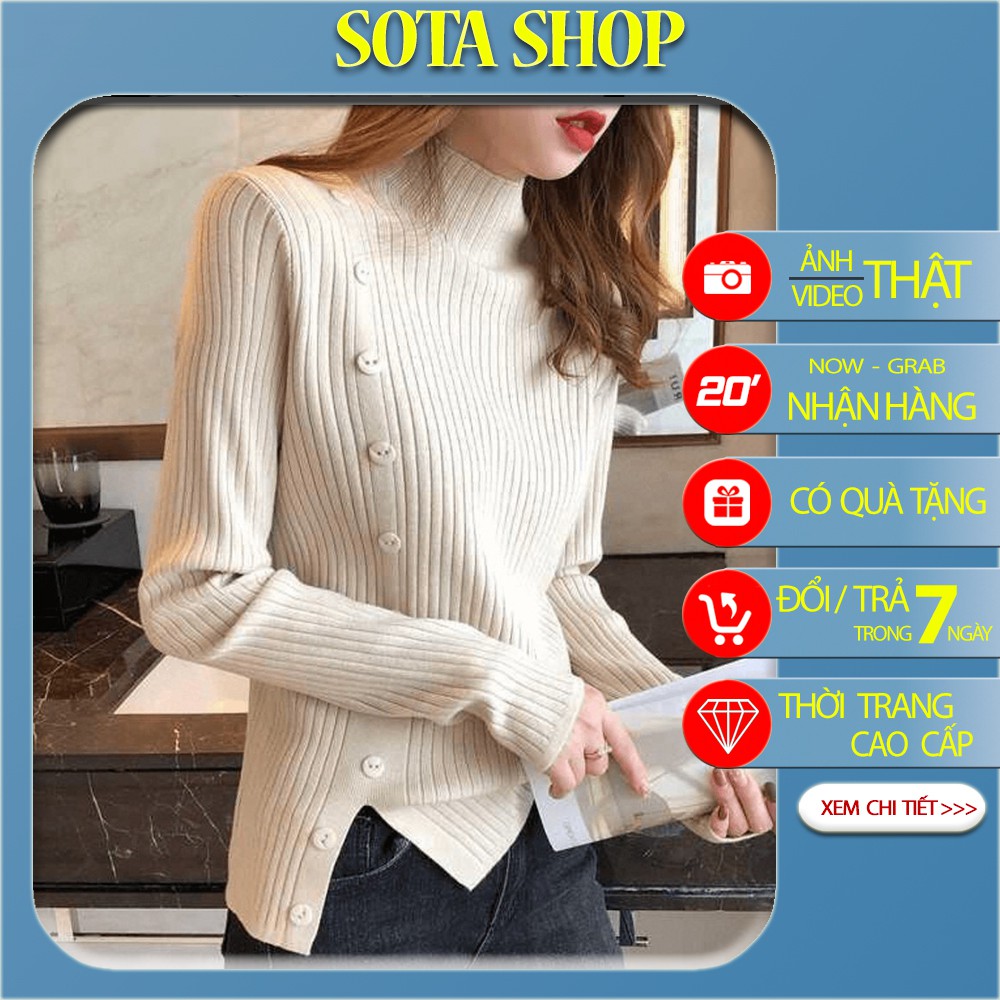 Áo len nữ cổ 3 phân cúc dọc cá tính siêu hot 2020