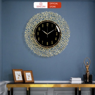 Đồng hồ treo tường san hô mạ vàng luxury SENCOM, đồng hồ trang trí decor phòng khách - E06