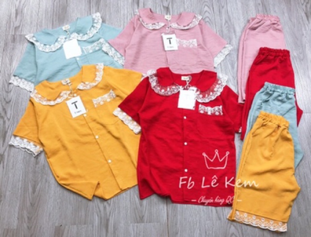 Bộ ngủ cổ ren viền ren