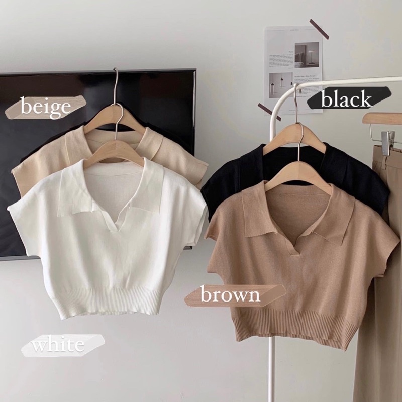 Áo crop len cổ V bo eo