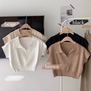 Áo crop len cổ V bo eo