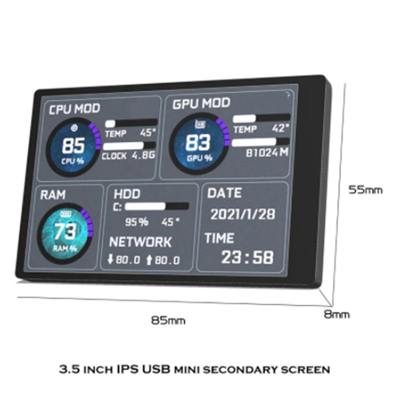 Màn Hình Máy Tính Mini ITX Case 3.5 Inch IPS TYPE-C CPU GPU RAM HDD USB Display Freely AIDA64