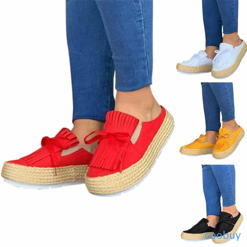 Giày Slip-on đế xuồng màu trơn phối tua rua