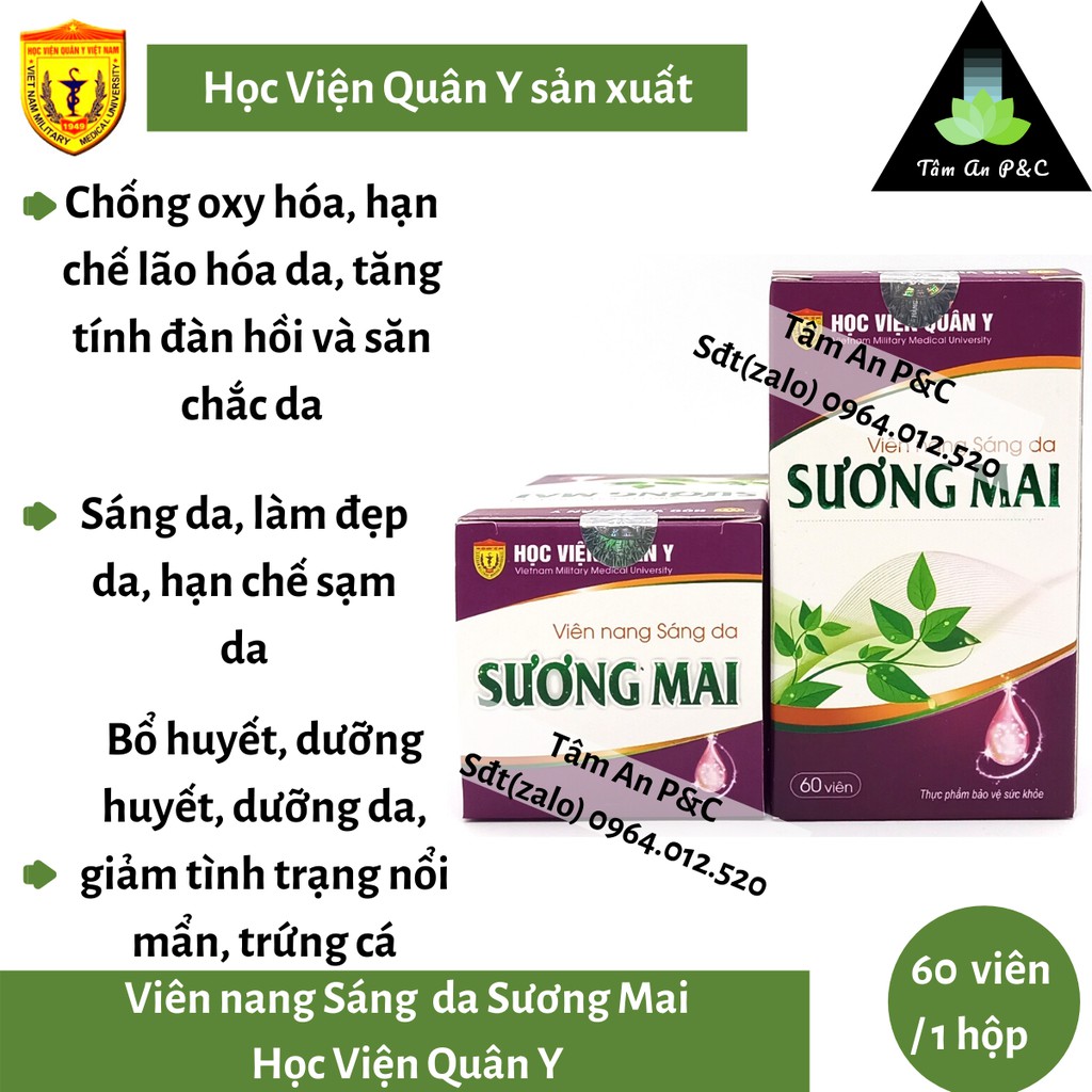 (Combo 2 hộp) Viên uống trắng da, sáng da Sương Mai Học Viện Quân Y- Giúp da mềm mại, sáng trắng- CHÍNH HÃNG HVQY | BigBuy360 - bigbuy360.vn