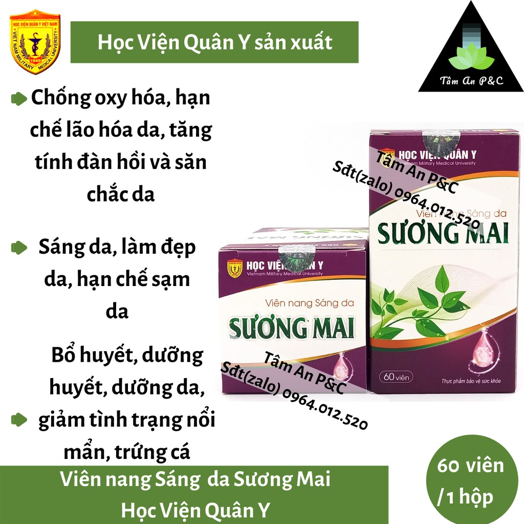 [ SÁNG DA- MỊN DA ] Viên uống trắng da, sáng da Sương Mai sản xuất bởi Học Viện Quân Y (hộp 60 viên) -CHÍNH HÃNG HVQY