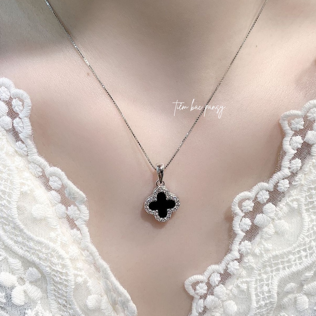 Dây chuyền cỏ 4 lá đen may mắn PANSY - Vòng cổ nữ bạc ta cao cấp