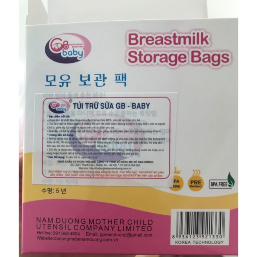 Túi trữ sữa GB Baby 100ml Hộp 30 pcs