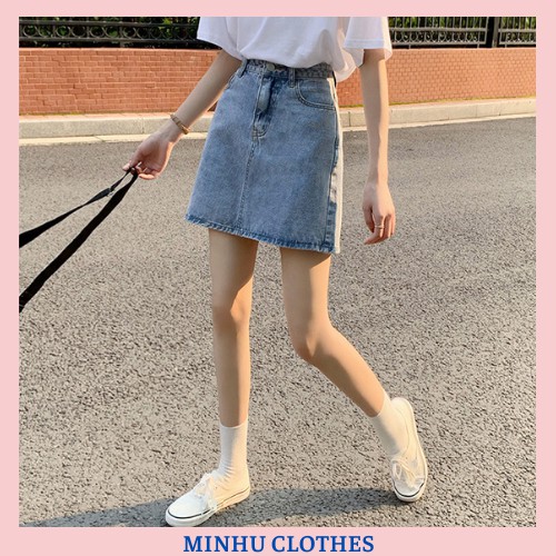 Chân váy bò ngắn chữ A jean denim lưng cao có túi hông phong cách Ulzzang Hàn Quốc - CV01