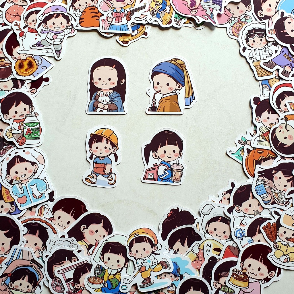 Sticker hình dán  CUTE anime, em bé dễ thương, pastel  trang trí mũ bảo hiểm, dán Laptop, journal, sổ tay, note book