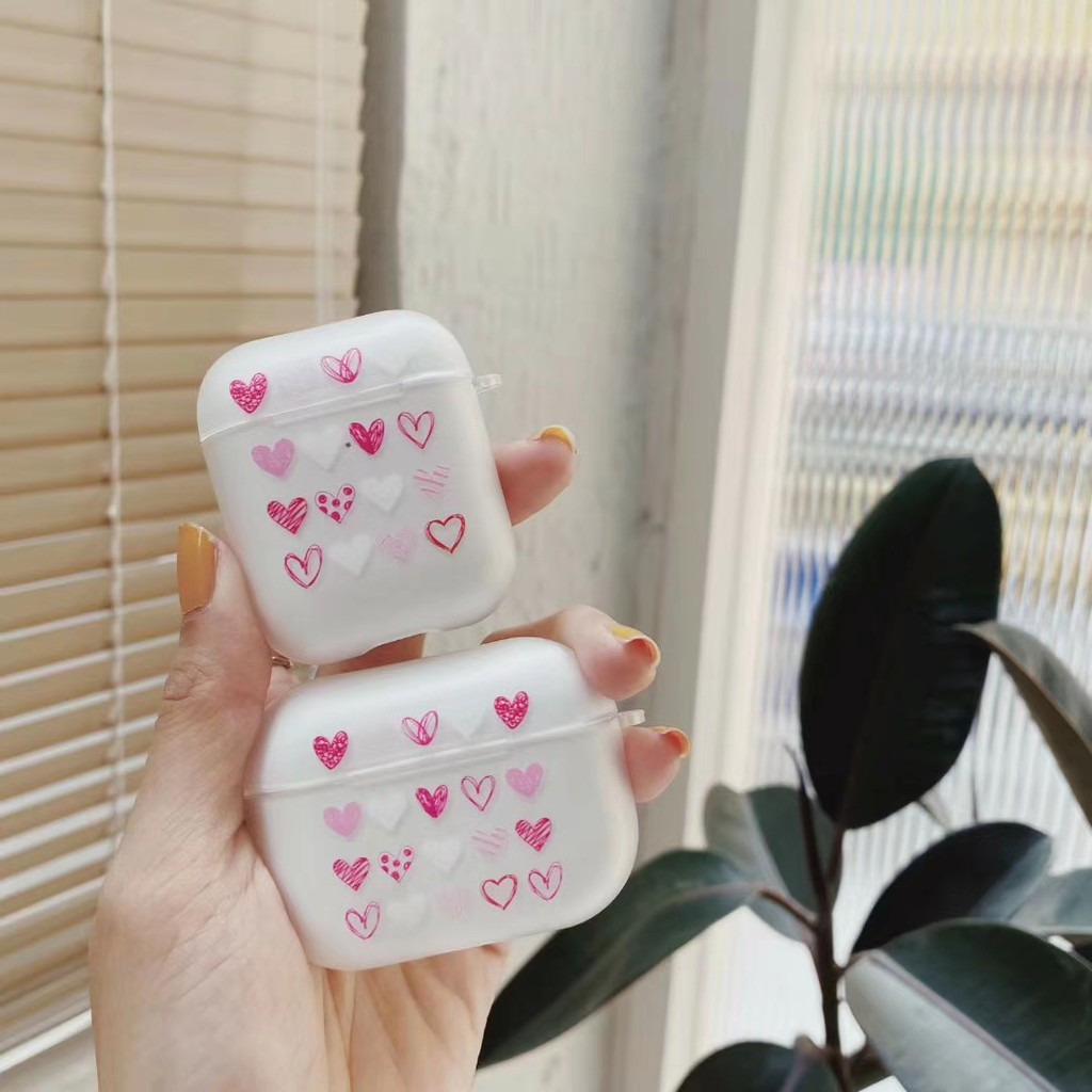 Vỏ bảo vệ hộp đựng sạc tai nghe Airpods Pro/1/2 bằng silicon nhám in hình tim đơn giản xinh xắn