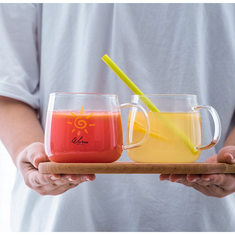 Cốc thủy tinh chịu nhiệt họa tiết mặt trời Warm (HÀNG CÓ SẴN)