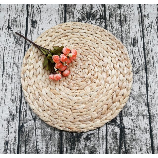 Thảm lục bình tròn tấm lót đan bằng bèo hay lục bình tự nhiên 100% làm lót, thảm, decor vintage