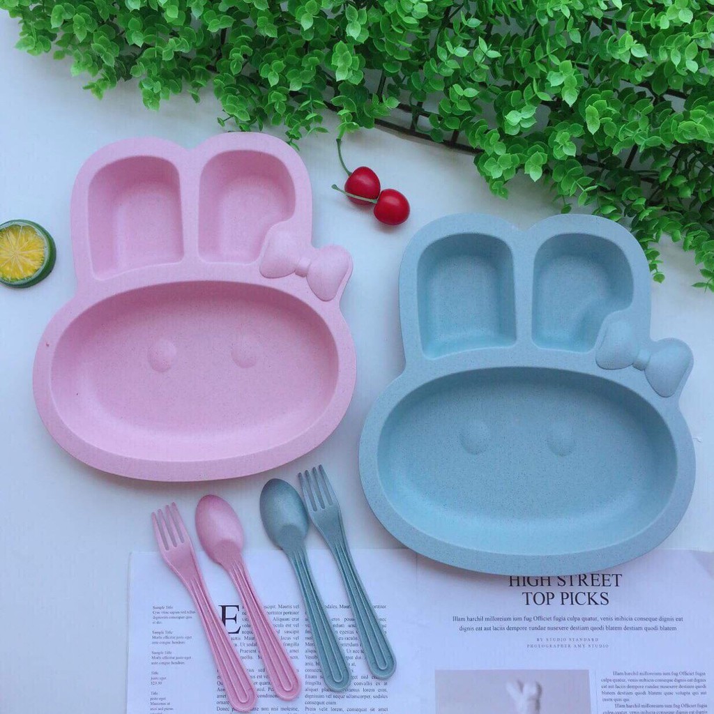 Khay lúa mạch hình thỏ kèm thìa dĩa kute