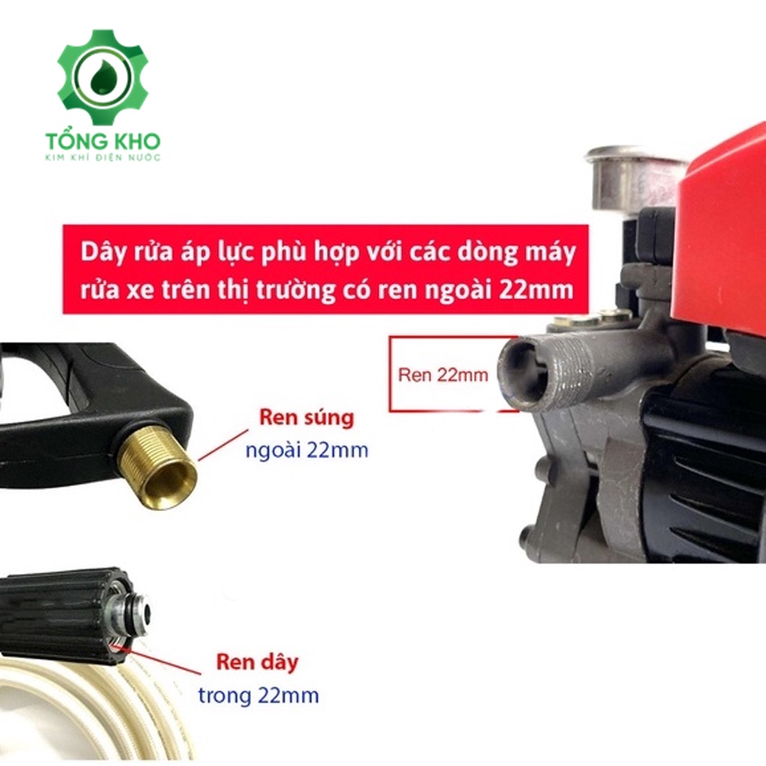 Dây rửa xe, 10, 15, 20m, Dây rửa xe áp lực cao ren 22  - Tổng kho kim khí điện nước