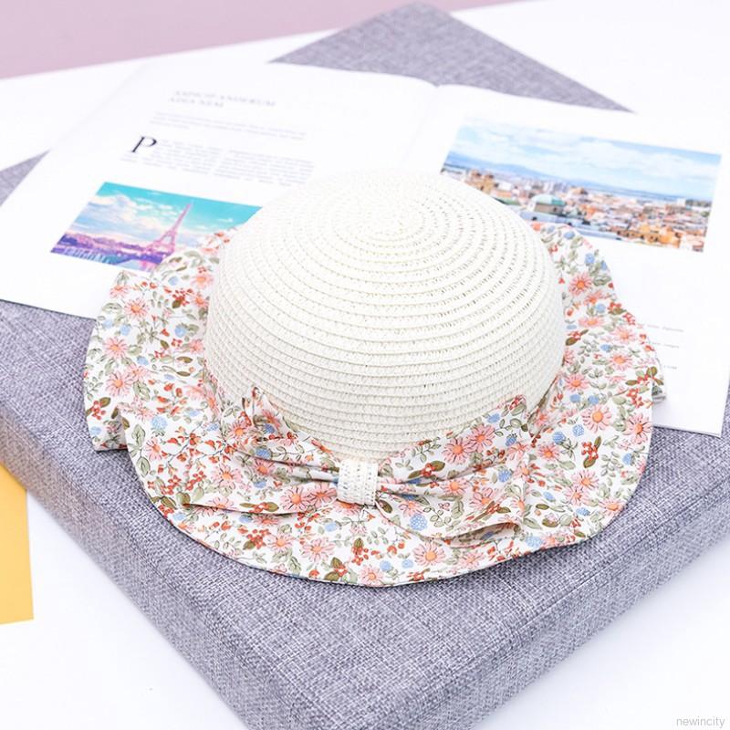 Nón cối phối nơ hoạ tiết hoa phong cách Hàn Quốc cho bé