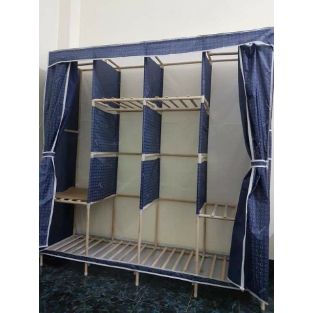 TỦ VẢI KHUNG GỖ 3 BUỒNG
