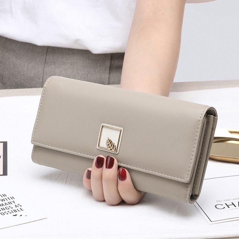 Ví nữ dài cao cấp gắn hình lá đẹp thời trang nhiều ngăn cầm tay ROSE V31