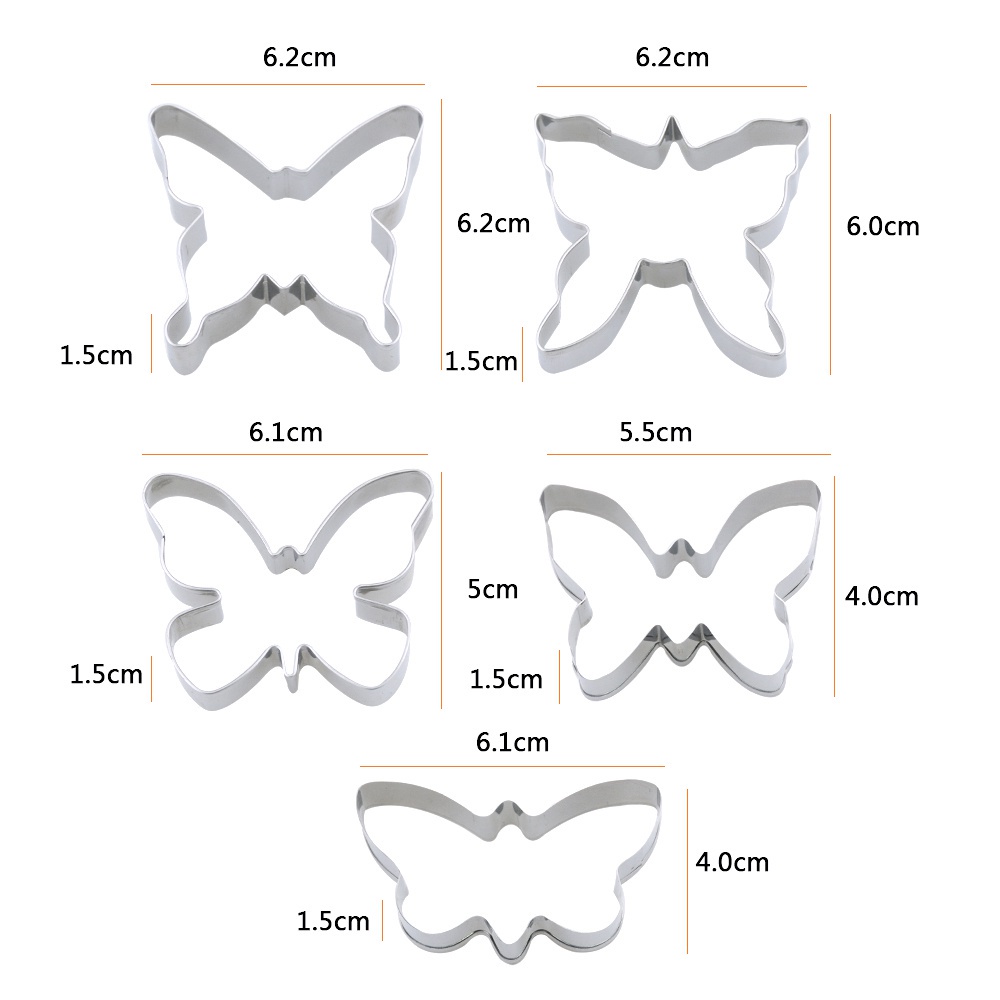 Set 5 Khuôn Cắt Tạo Hình Cánh Bướm Trang Trí Bánh